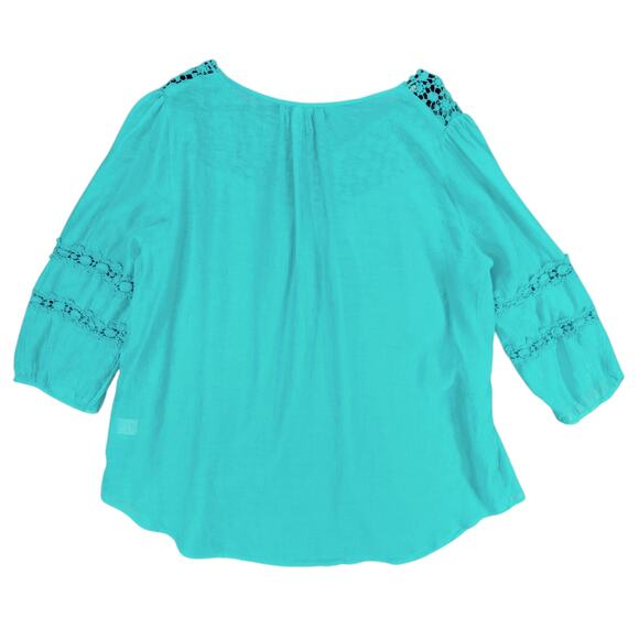 grand & greene Top sz 1X Women Aqua Blue Pink Peasant Boho Fairy Balloon Sleeves - Picture 4 of 14